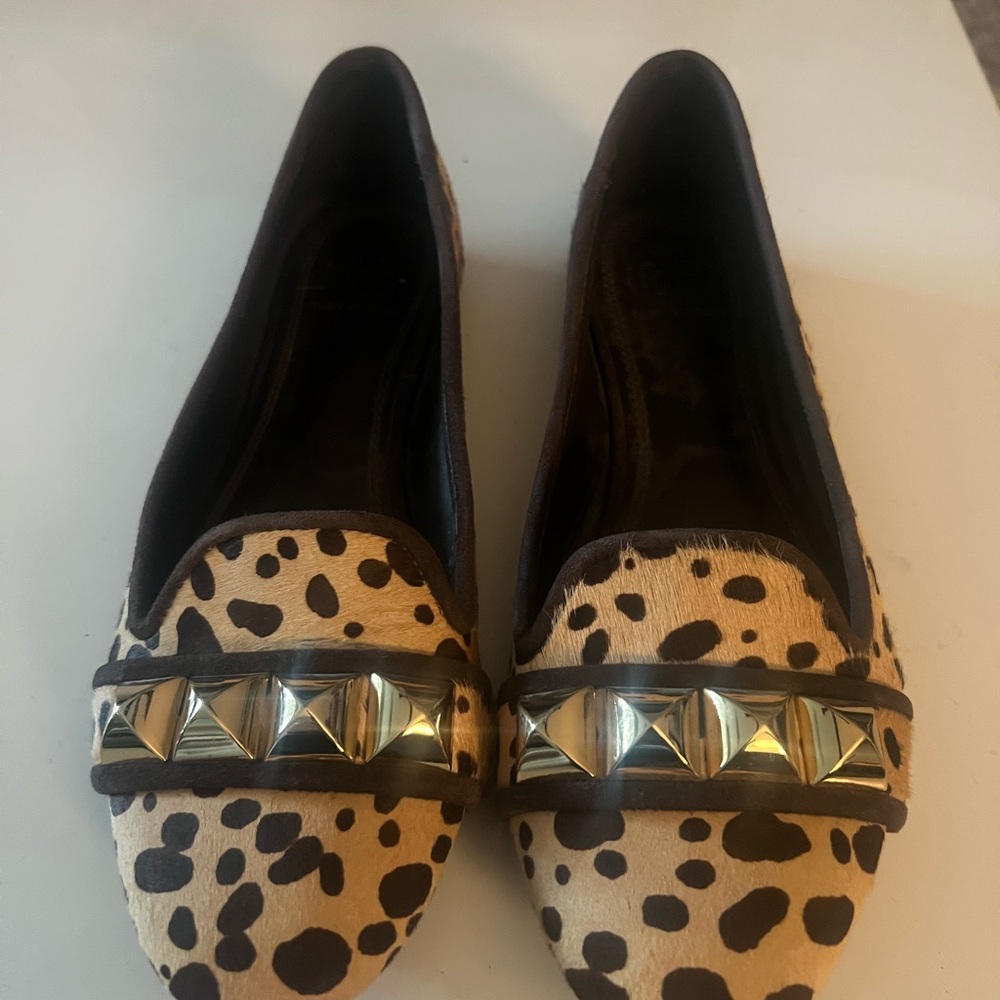 Tory Burch Leopard Print Flats with Gold Accents